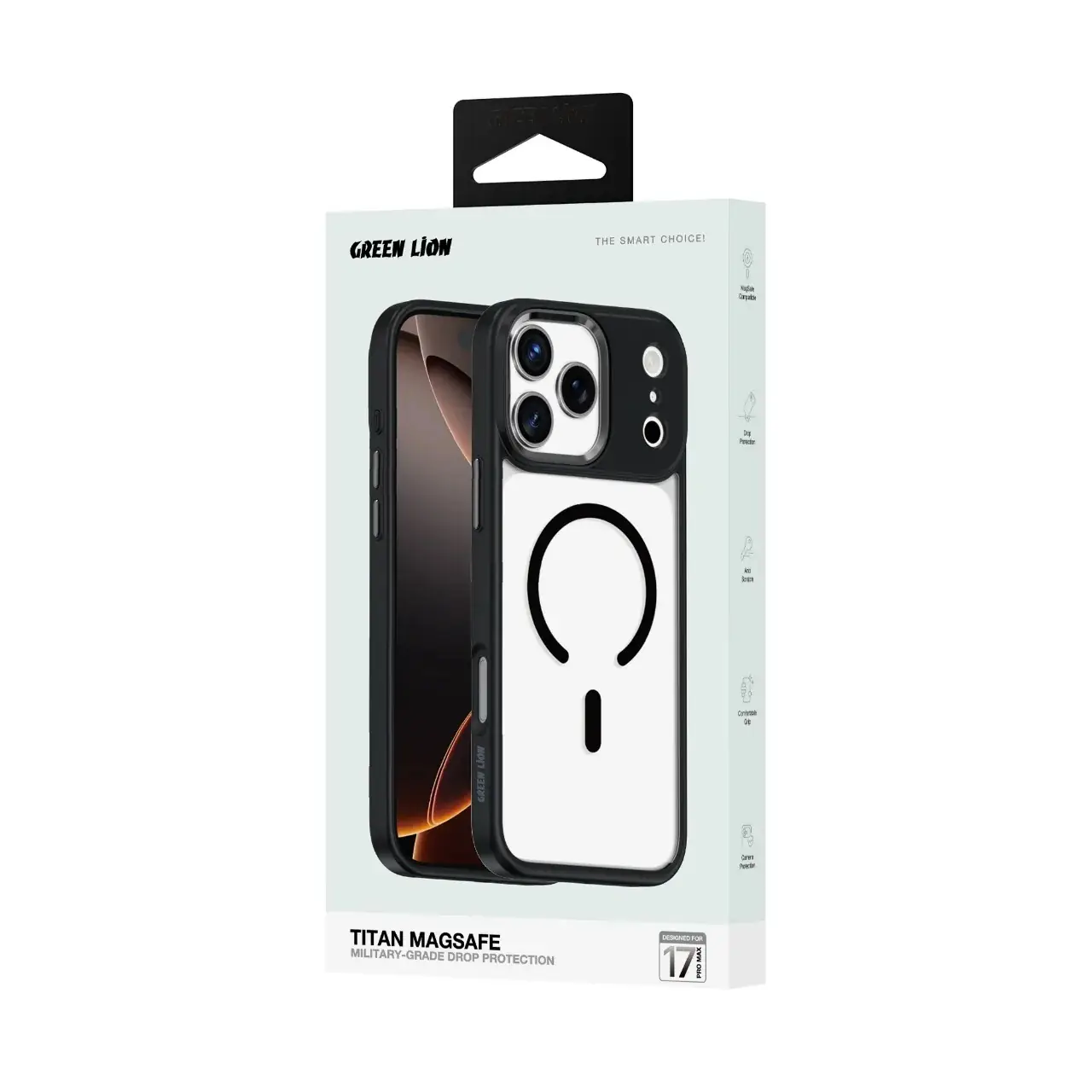 قاب اورجینال Green Lion شفاف TITAN MagSafe مدل Apple iPhone 17 Pro Max - مشکی (پک دار)